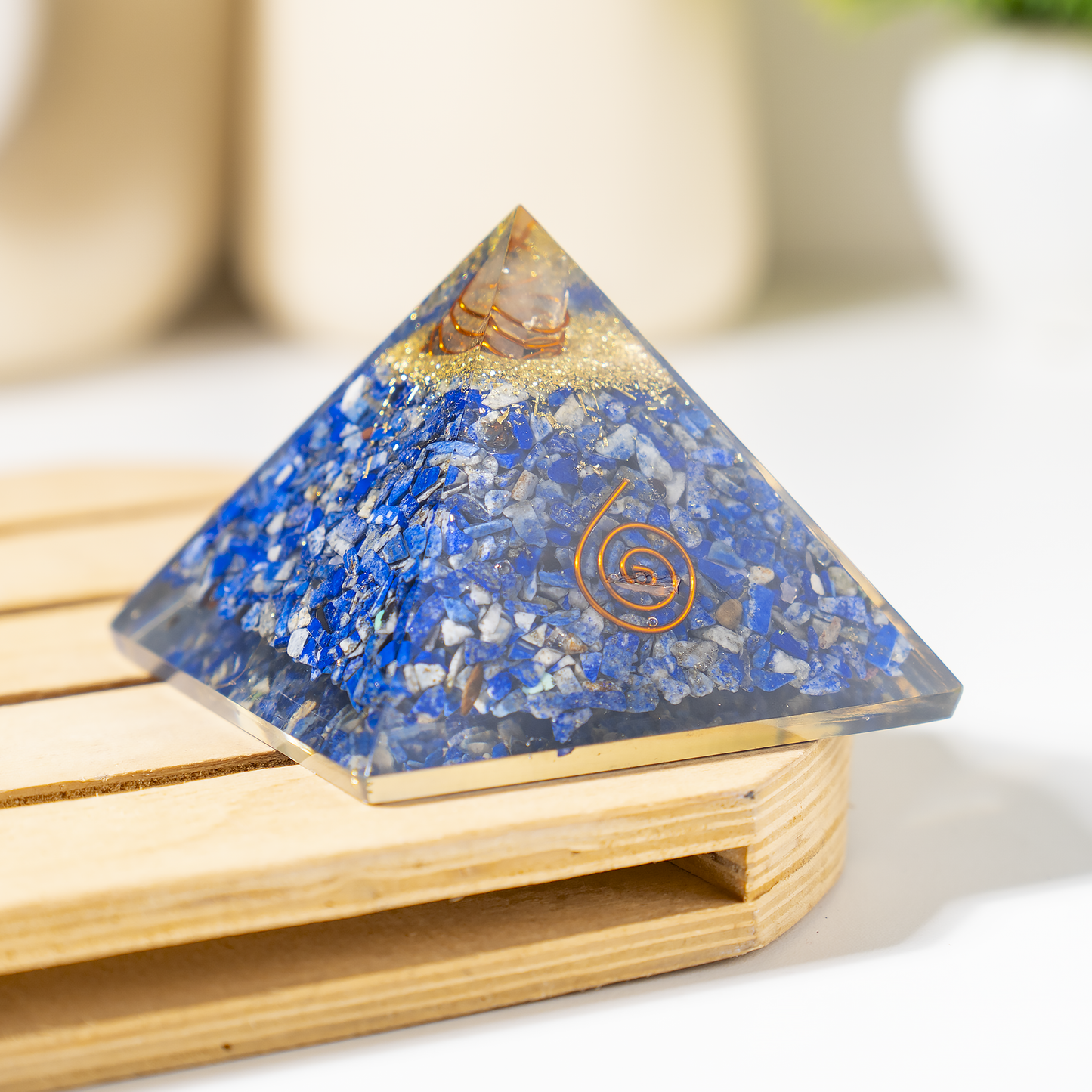 Orgone Pyramid | Lapis Lazuli with Crystal Point Pyramid