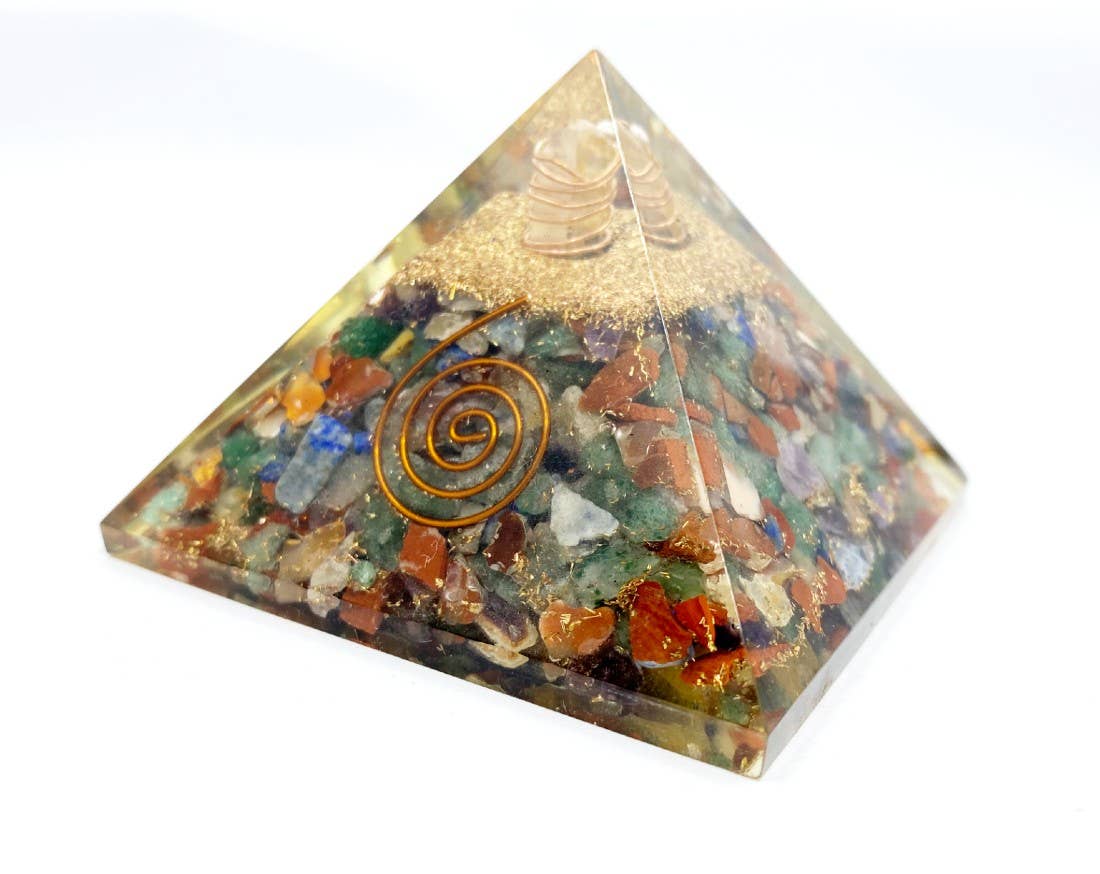 Orgone Pyramid |7 Chakra with Crystal Point Orgone Pyramid