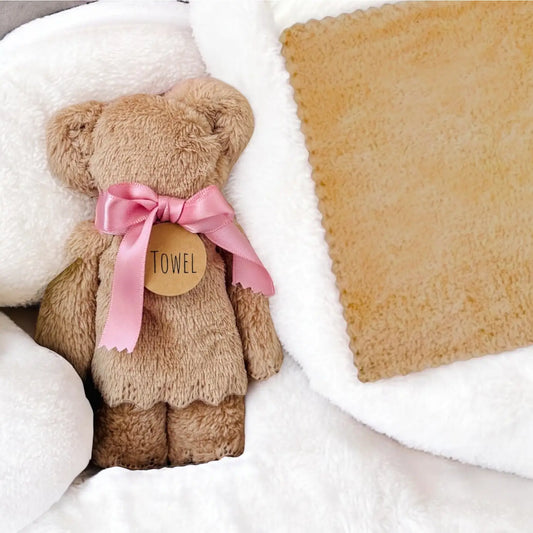 Bear-Shaped Hand Towel — Soft Coffee Coral Fleece (Pre-Order)