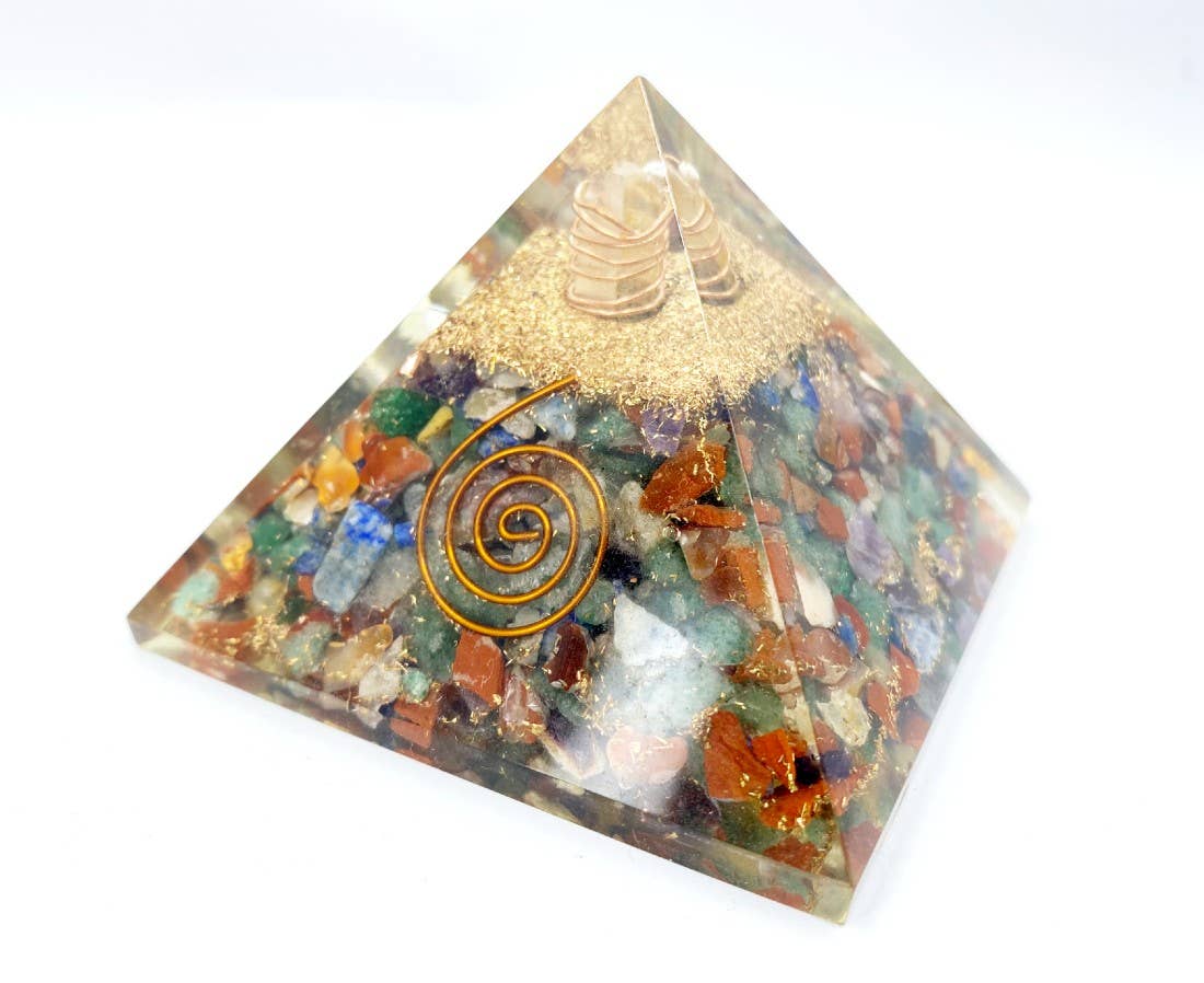 Orgone Pyramid |7 Chakra with Crystal Point Orgone Pyramid
