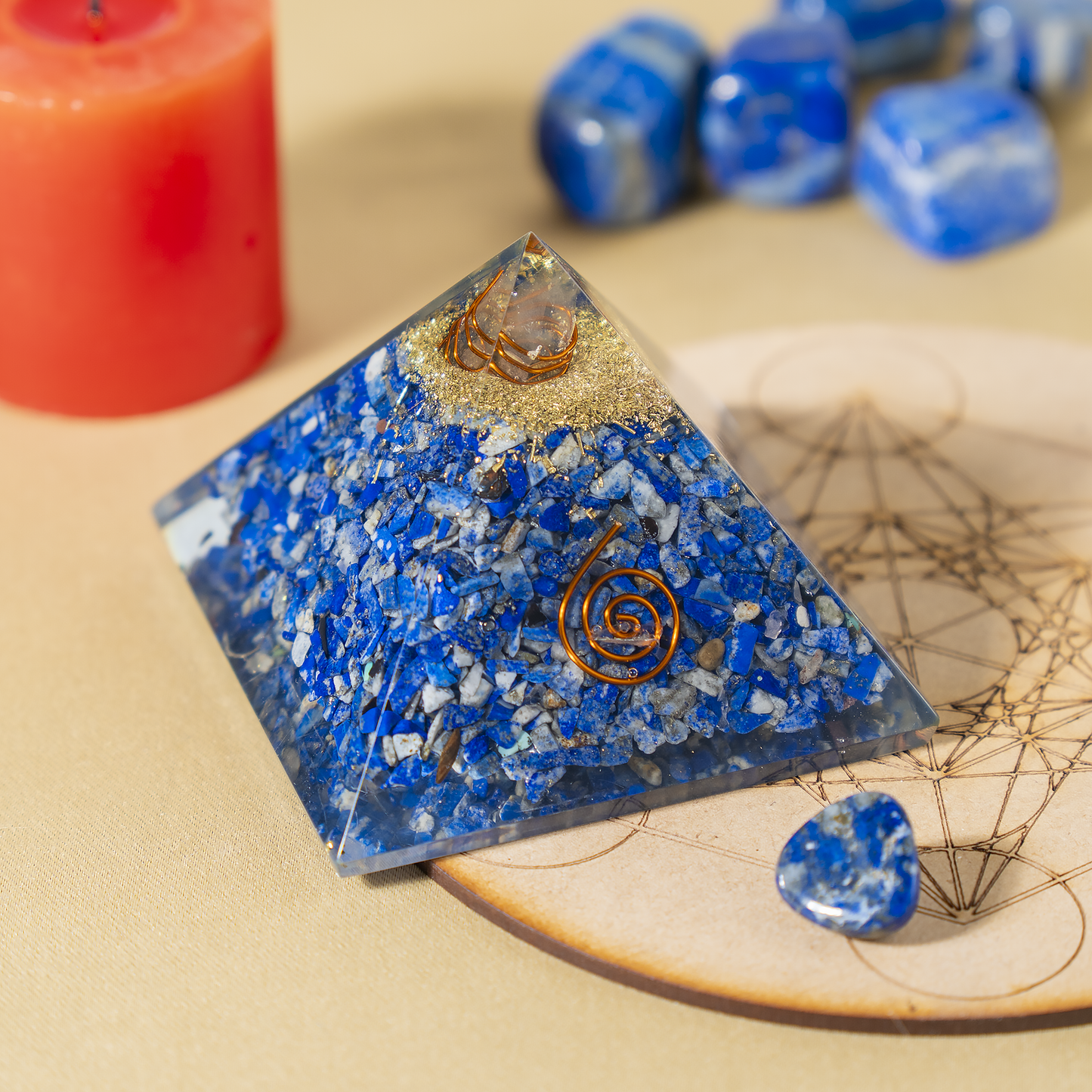 Orgone Pyramid | Lapis Lazuli with Crystal Point Pyramid