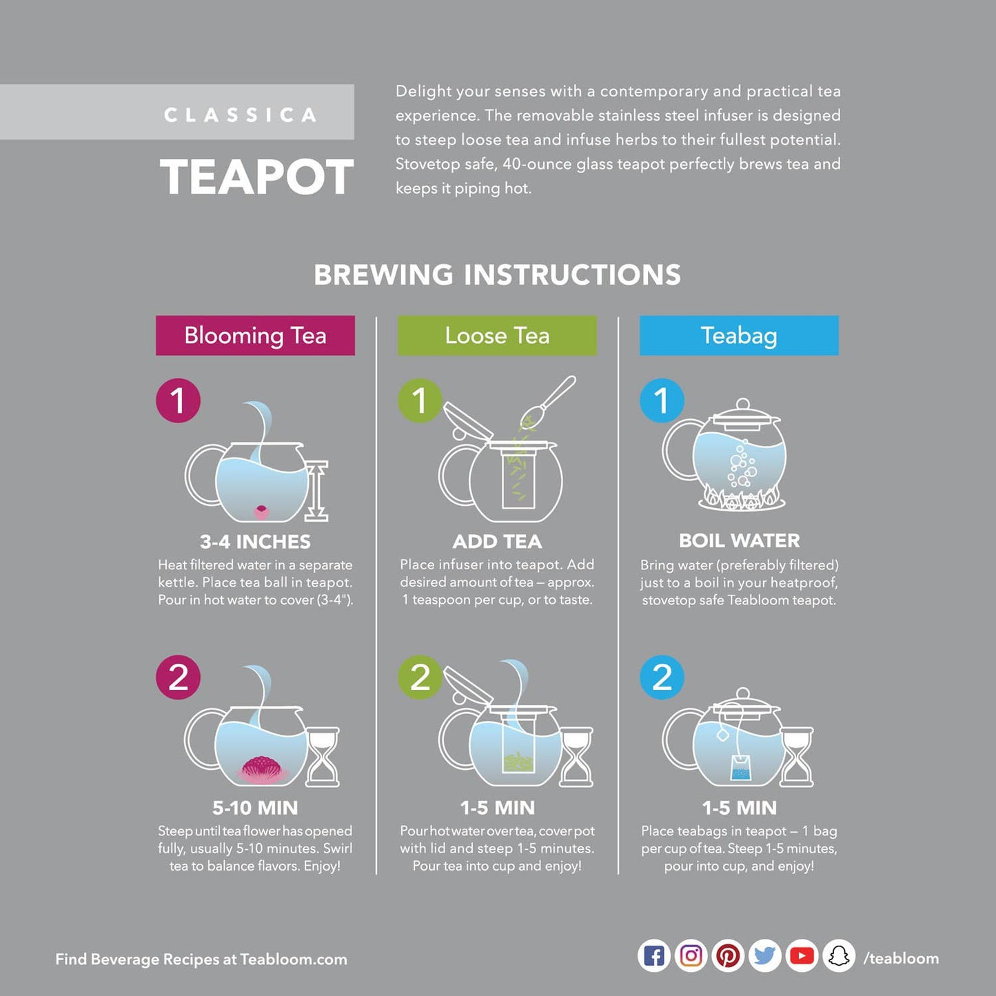 Teabloom - Teabloom All-in-One Teapot and Tea Kettle – Heatproof Borosi